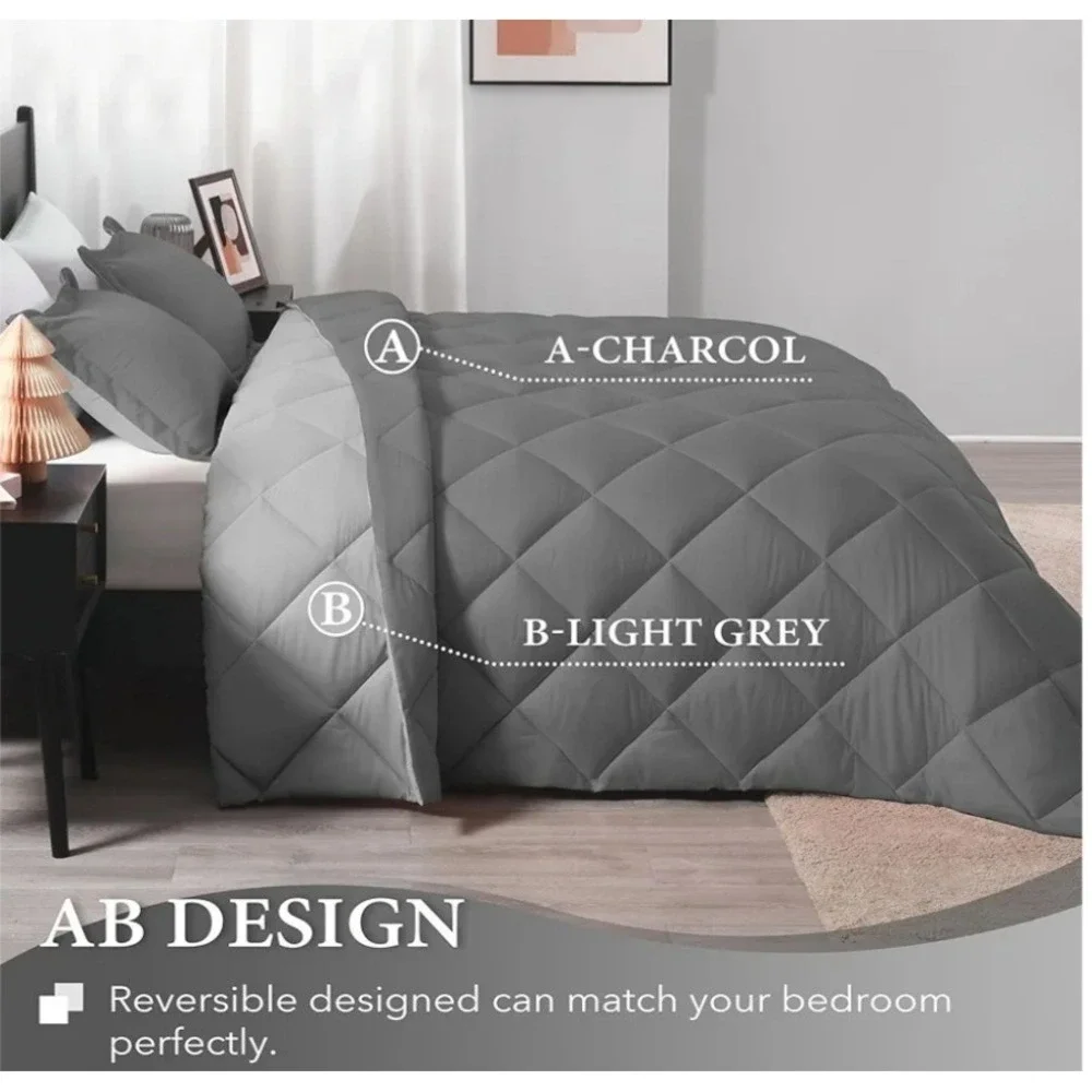 downluxe Queen Comforter Set - Charcoal and Grey Queen Comforter, Soft Beddin...